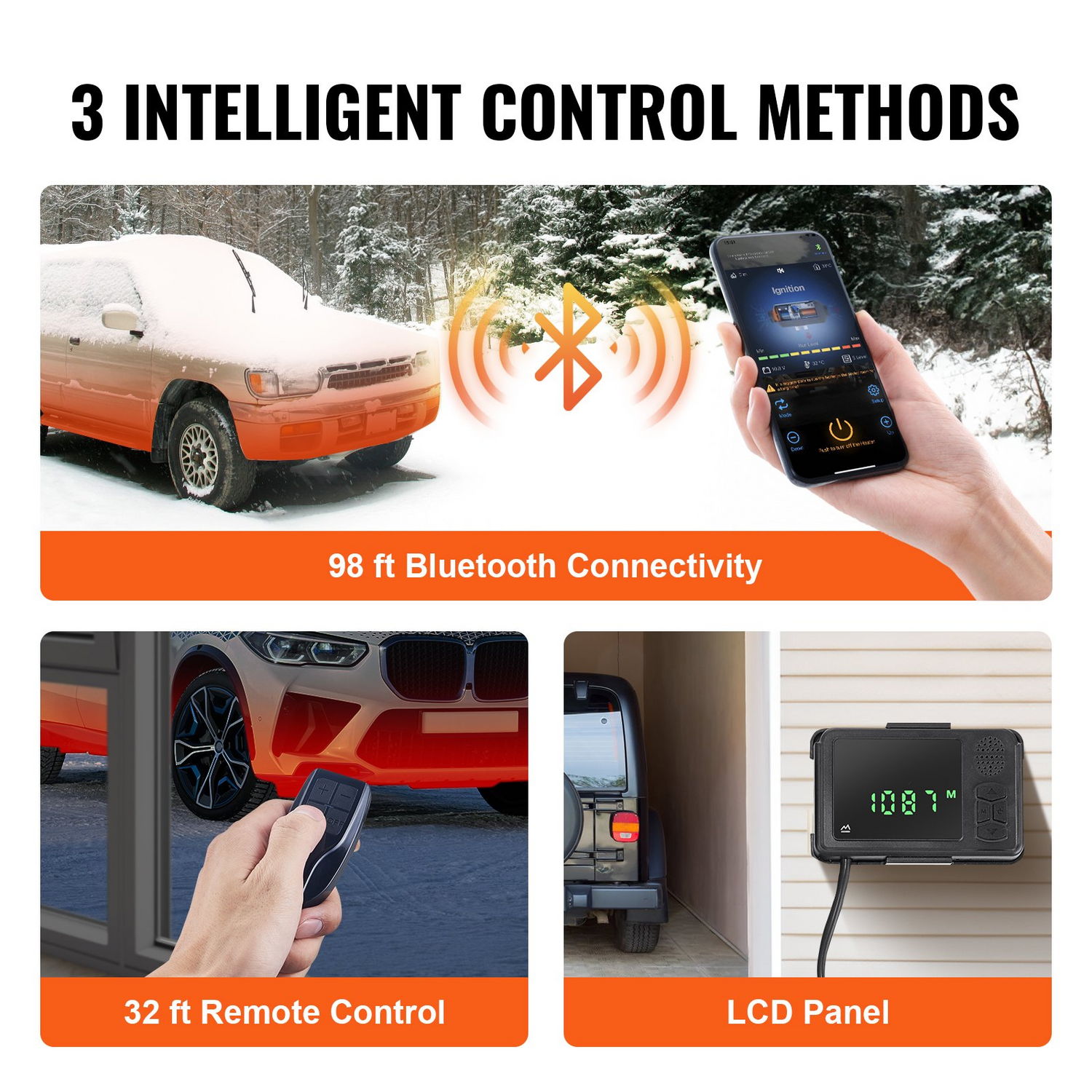 Start2Finish VEVOR Bluetooth diesel air heater with LCD display, remote control, 12V 8KW heating for RV, camper, trailer, and boat