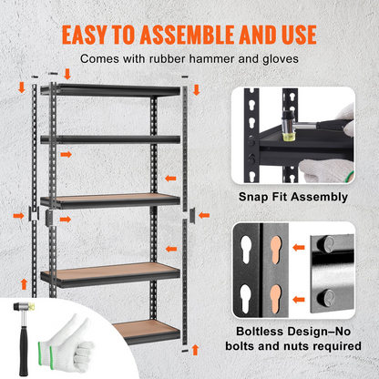 Start2Finish VEVOR 5-tier adjustable heavy-duty metal shelving unit in black, 30" L x 12" W x 60" H for garage or pantry storage