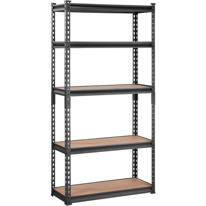 Start2Finish VEVOR 5-tier heavy-duty metal storage shelving unit with adjustable shelves, black garage and utility rack, 30" L x 12" W x 60" H