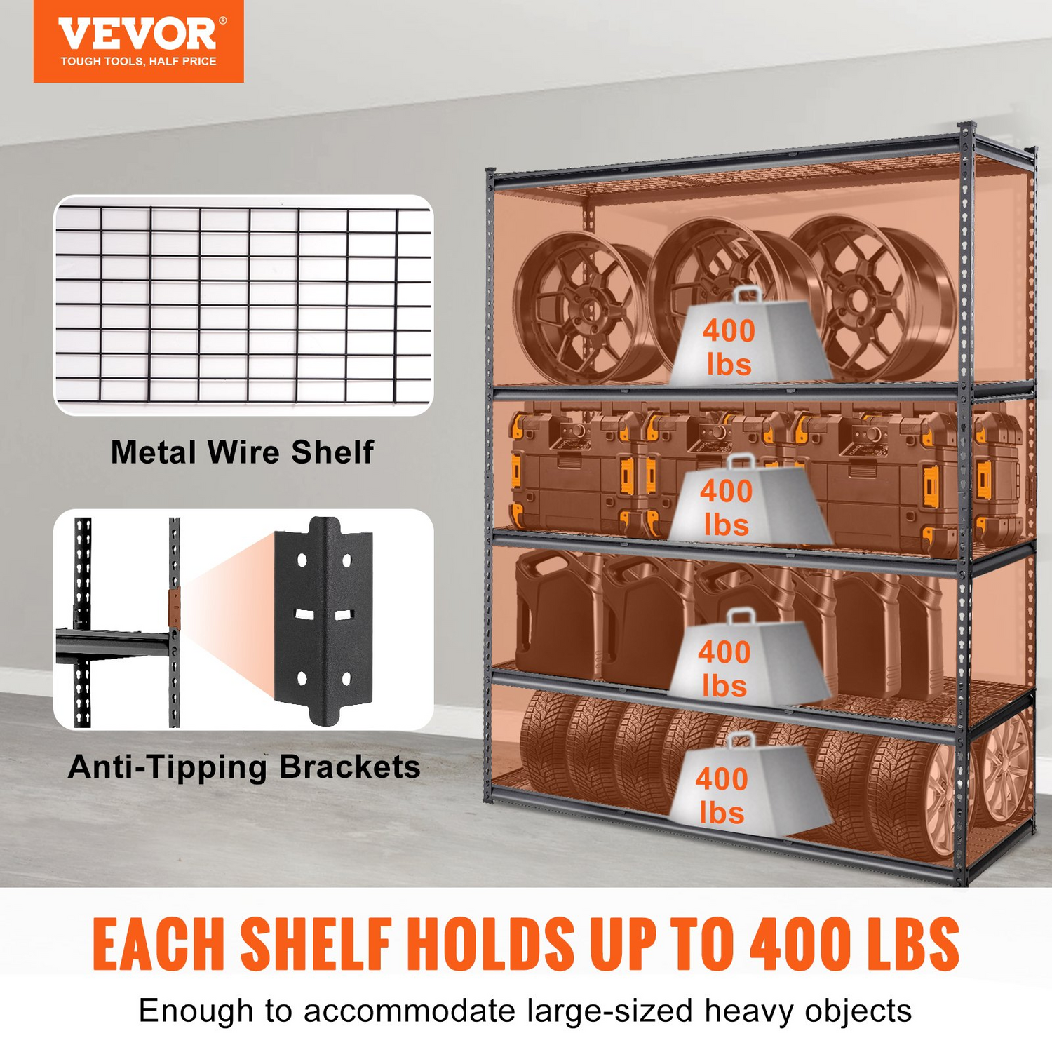 Start2Finish VEVOR 5-tier heavy-duty black metal storage shelving unit with adjustable shelves, 2000 lbs capacity, 60" L x 24" W x 78" H