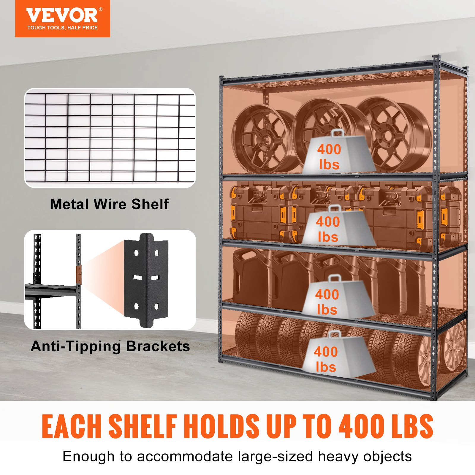 Start2Finish VEVOR 5-tier heavy-duty black metal storage shelving unit with adjustable shelves, 2000 lbs capacity, 60" L x 24" W x 78" H