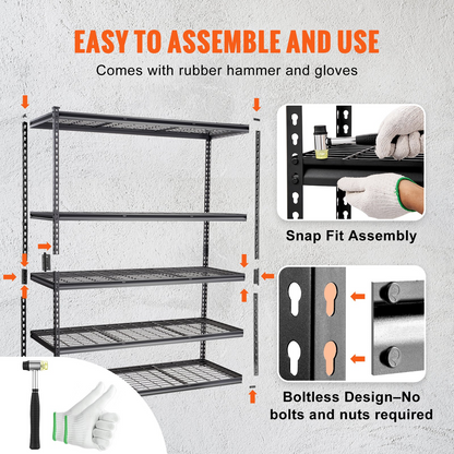 Start2Finish VEVOR 5-tier heavy-duty black metal shelving unit with adjustable shelves, ideal for garage, pantry, or laundry storage.