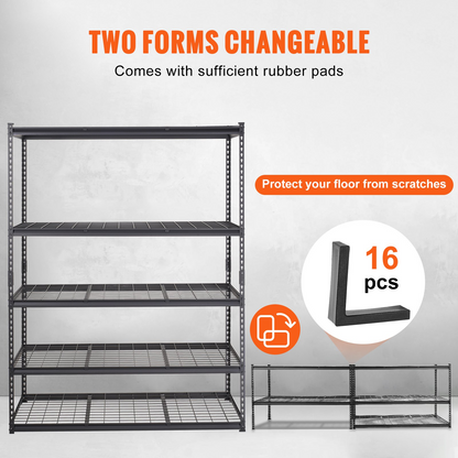 Start2Finish VEVOR 5-tier adjustable heavy-duty black metal shelving unit for garage, pantry, or laundry storage.