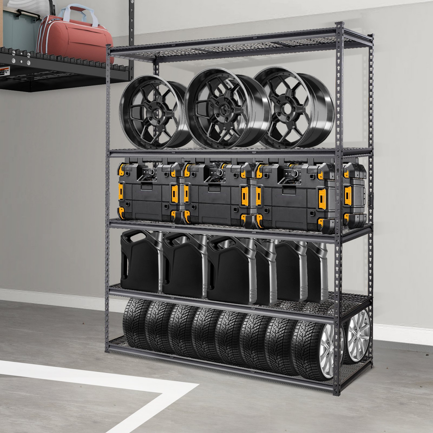 Start2Finish VEVOR 5-tier black heavy-duty metal storage shelving unit with adjustable shelves, 2000 lbs capacity for garage or pantry.