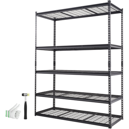 Start2Finish VEVOR 5-tier adjustable metal shelving unit with heavy-duty wire racks in black, ideal for garage, basement, or pantry storage