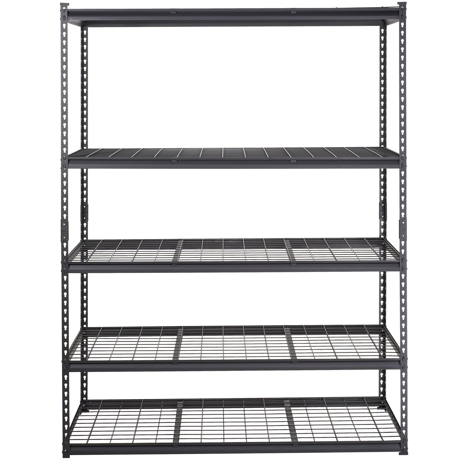 Start2Finish VEVOR 5-tier heavy-duty black metal storage shelving unit with adjustable shelves, ideal for garage, pantry, or basement.
