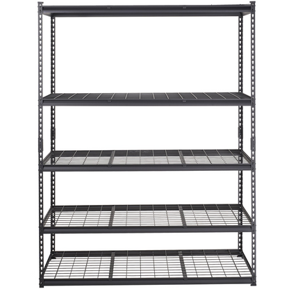 Start2Finish VEVOR 5-tier heavy-duty black metal storage shelving unit with adjustable shelves, ideal for garage, pantry, or basement.