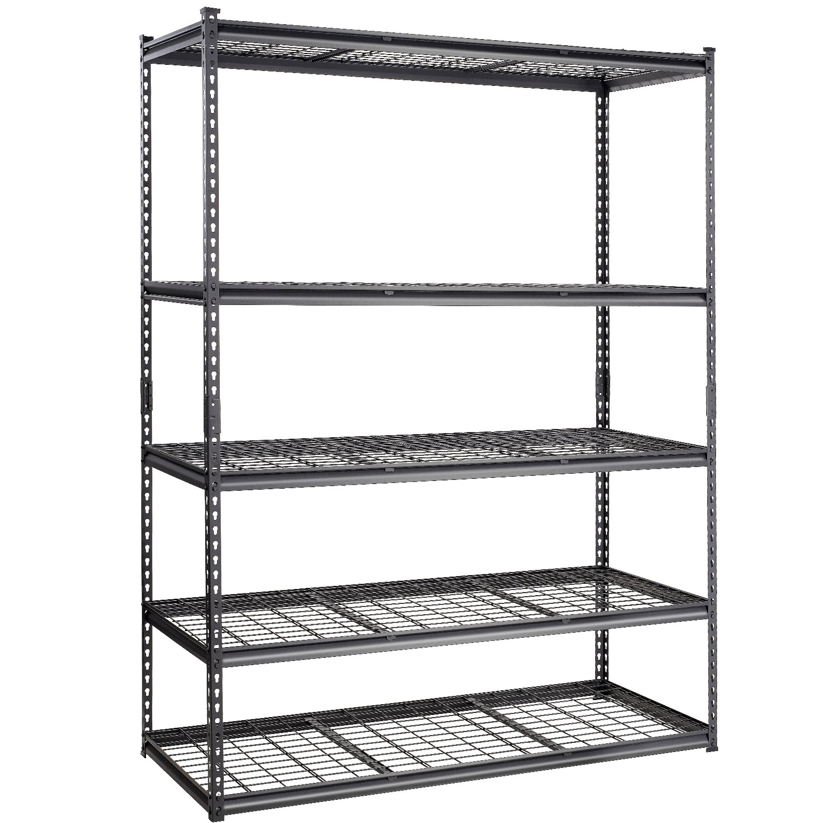 Start2Finish VEVOR 5-tier adjustable metal shelving unit with black finish, 2000 lbs capacity, suitable for garage, basement, or pantry storage.