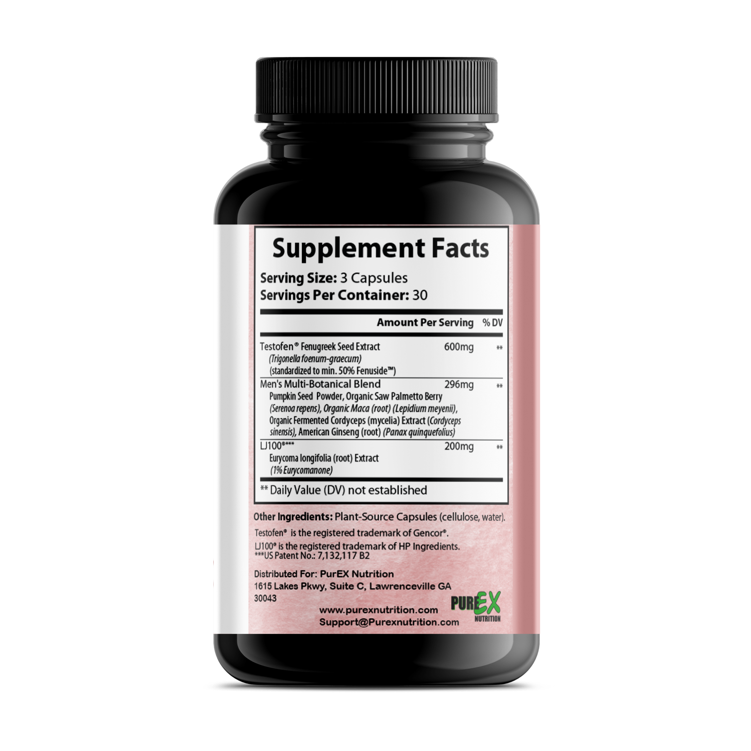 Bottle of Start2Finish Pure Testosterone supplement with label, white cap, and supplement capsules visible in the image.