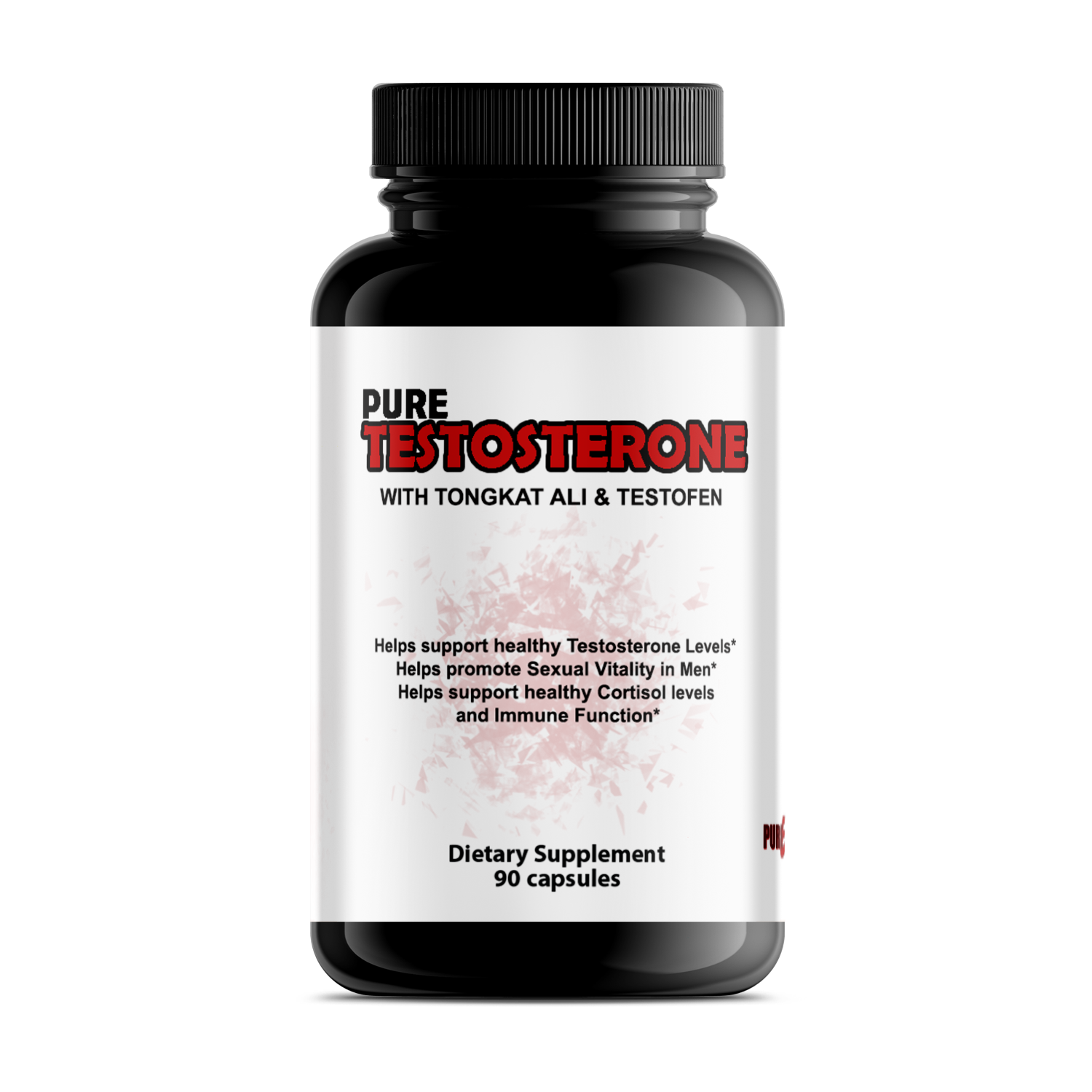 Bottle of Start2Finish Pure Testosterone supplement with label and cap, showcasing the product container.