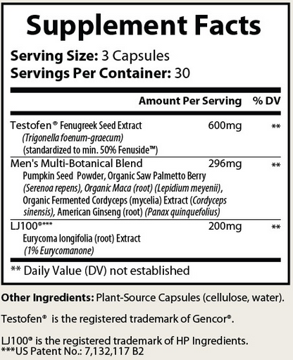 Bottle of Start2Finish Pure Testosterone supplements with label showing supplement details and branding.
