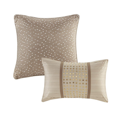 Start2Finish 8-piece embroidered comforter bedding set with matching pillow shams and decorative throw pillows.