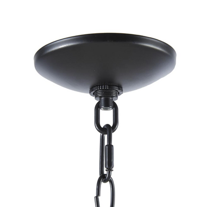 Start2Finish 6-light farmhouse metal chandelier with rustic finish and vintage-style bulbs hanging from a black metal frame.