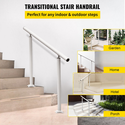 Start2Finish outdoor stair railing kit with white aluminum handrail, adjustable for 2-3 steps, ideal for elderly outdoor steps.