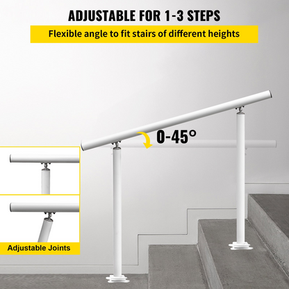 Start2Finish VEVOR outdoor stair railing kit with white aluminum handrail for 2-3 steps, adjustable angle, ideal for elderly outdoor stairs.