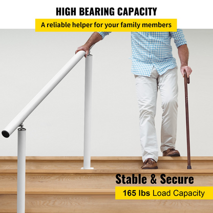 White aluminum outdoor stair railing kit with adjustable angle handrails for 2-3 steps, ideal for elderly safety and home improvement.