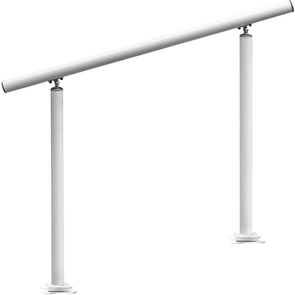 White aluminum outdoor stair railing kit by Start2Finish, 3 ft handrail for 2-3 steps, adjustable angle for elderly safety.