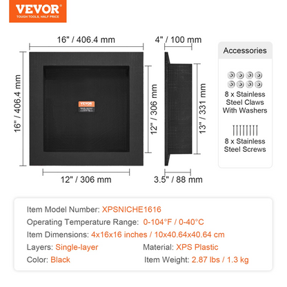 Start2Finish VEVOR shower niche with single shelf, black square design, recessed wall-inserted for modern bathroom soap storage