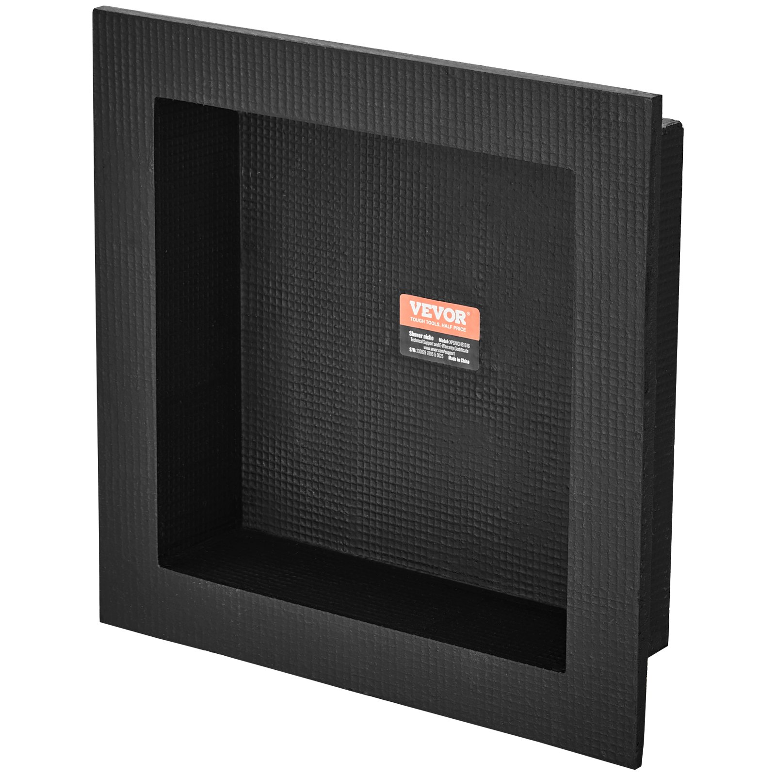 Black VEVOR shower niche with single shelf, recessed square design, wall-inserted bath storage for soap and bathroom organization.