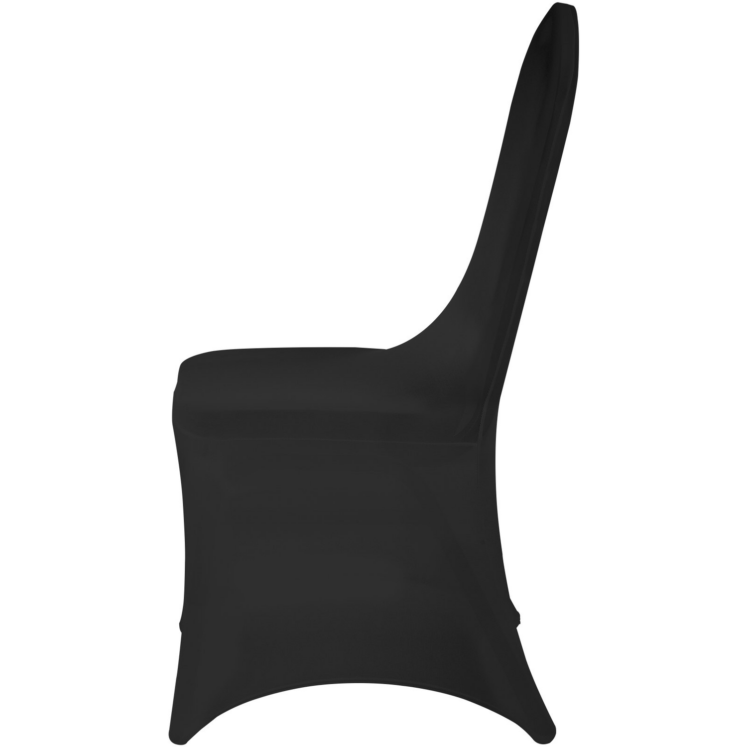 Black VEVOR stretch spandex folding chair covers for weddings, parties, and events, shown fitted on chairs, washable and protective.