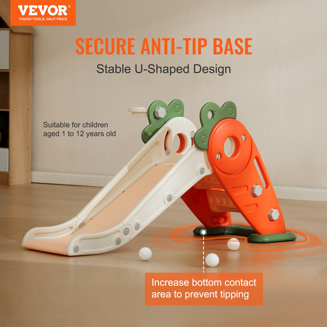 Start2Finish toddler slide with climbing ladders, basketball hoop, raised handrail, and anti-slip strip for indoor outdoor play for kids.