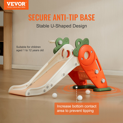 Start2Finish toddler slide with climbing ladders, basketball hoop, raised handrail, and anti-slip strip for indoor outdoor play for kids.