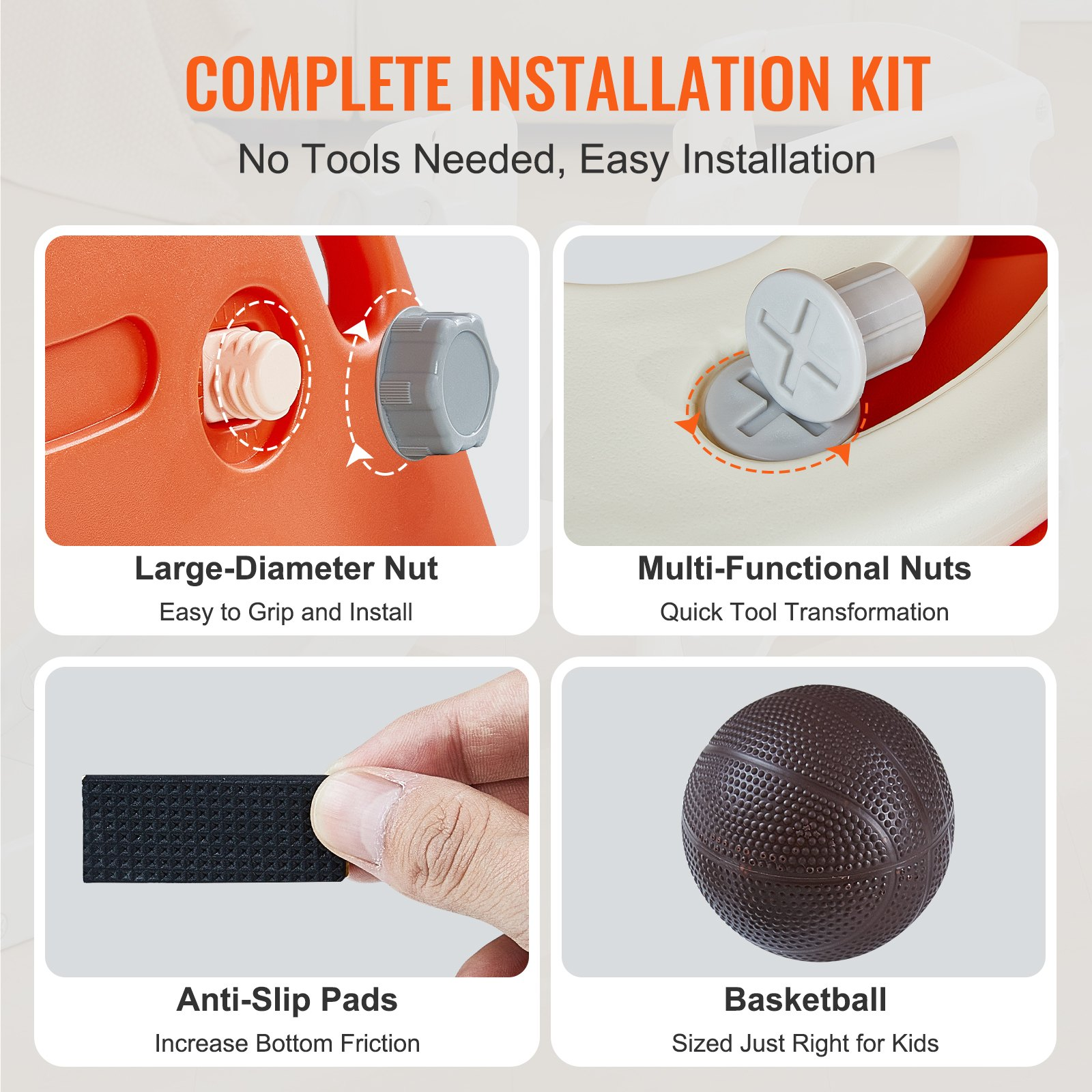 Start2Finish VEVOR toddler slide with climbable ladders, basketball hoop, raised handrail, anti-slip strip for indoor and outdoor play.