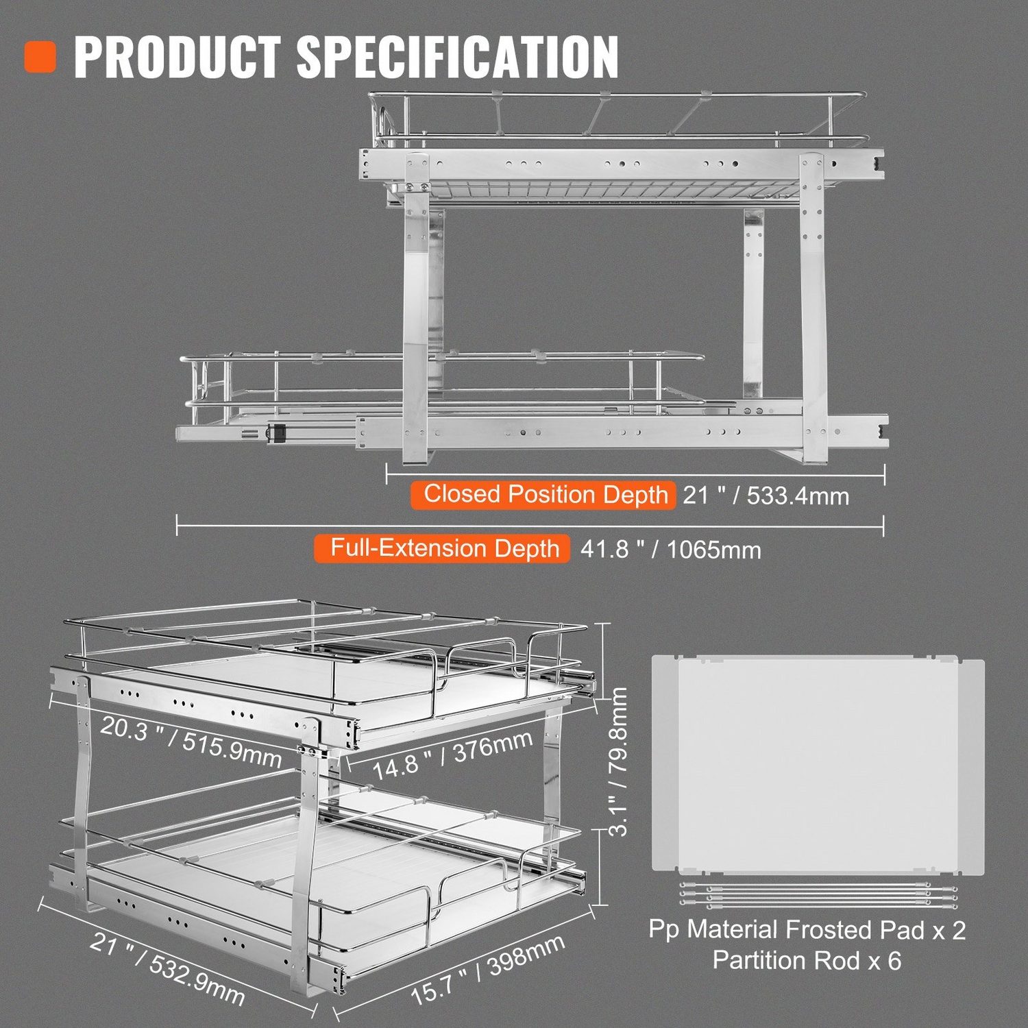 Start2Finish VEVOR 2-tier steel pull-out cabinet organizer with heavy-duty sliding shelves for pantry storage.