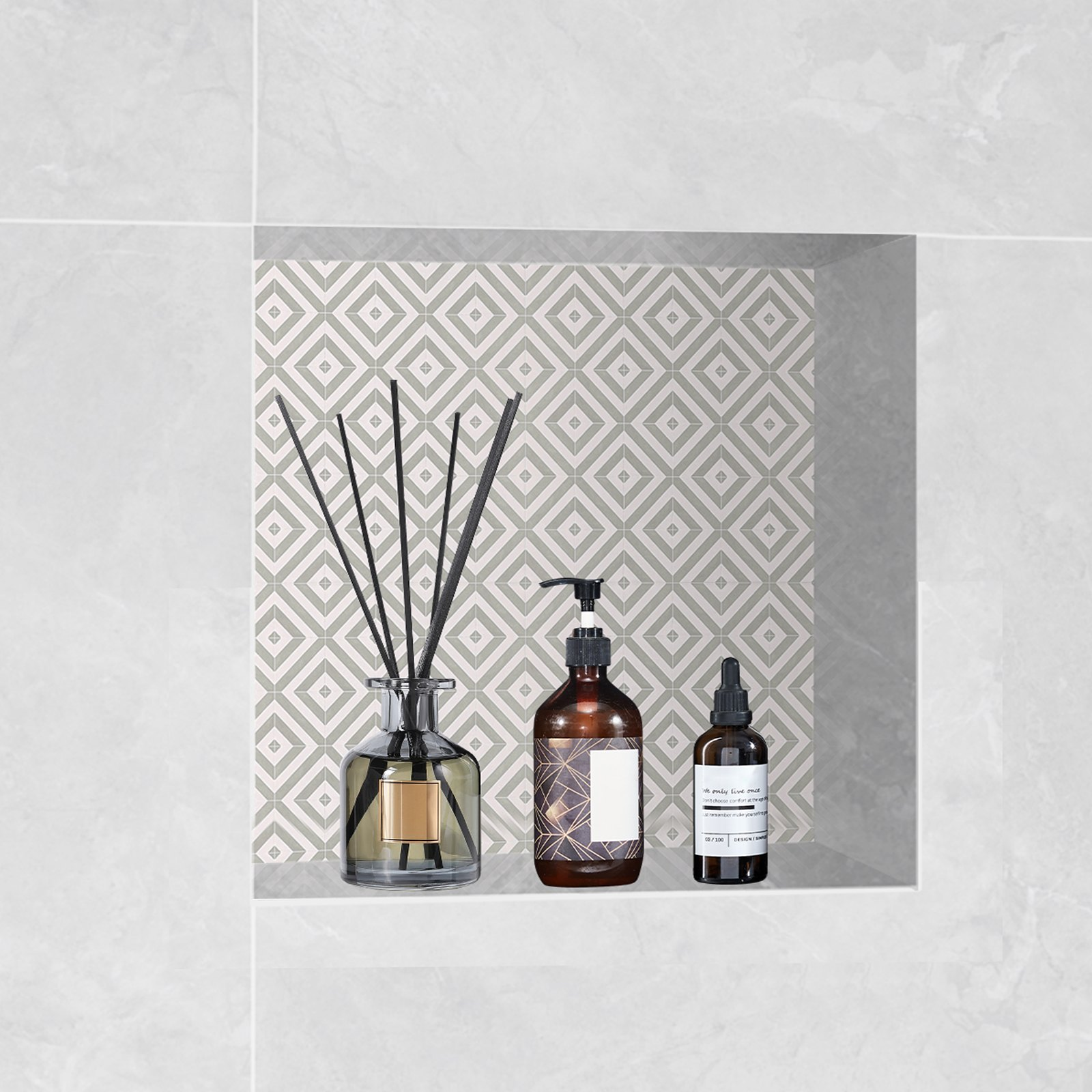 Black VEVOR shower niche with single shelf, square corners, wall-inserted design, modern soap storage for bathroom showers