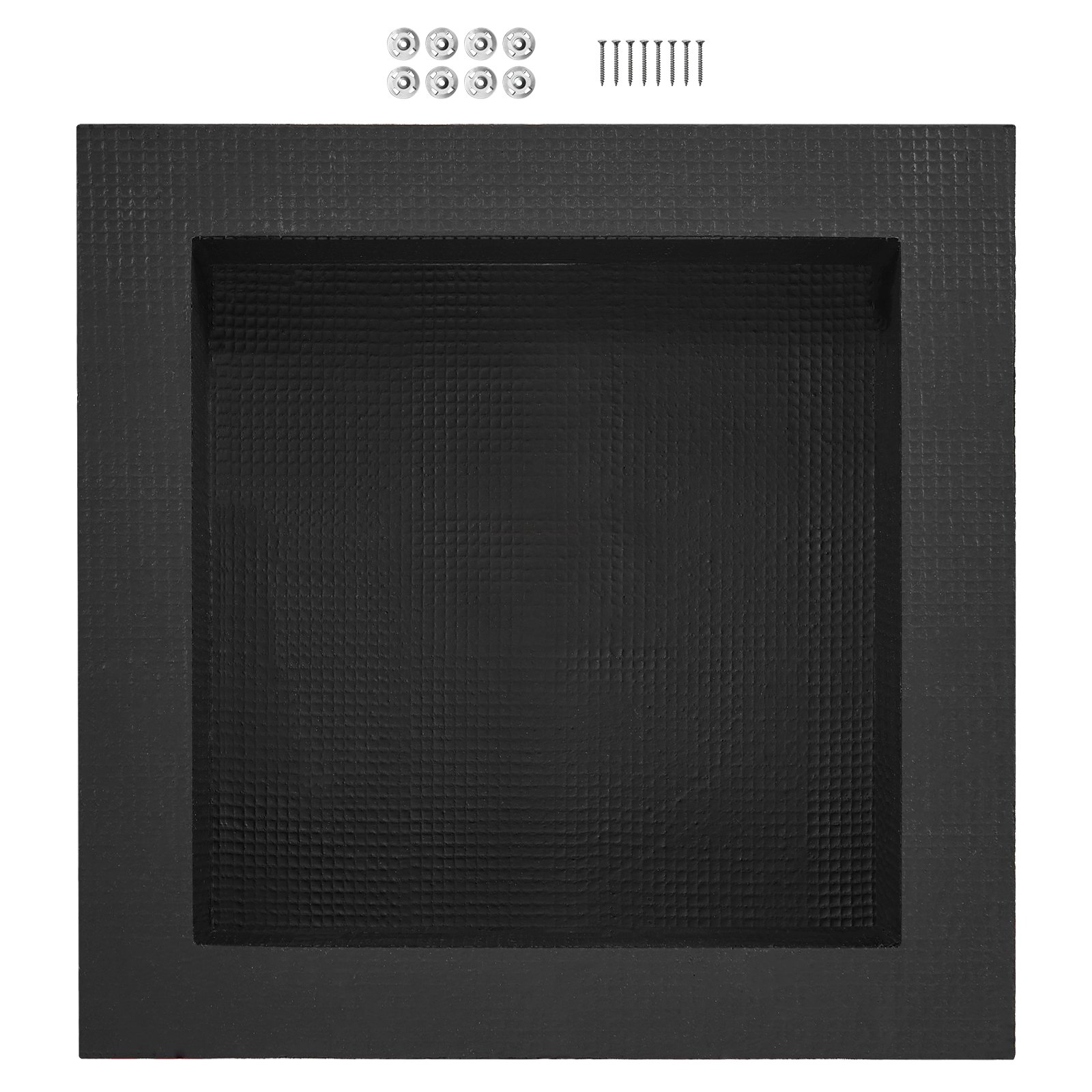 Black VEVOR shower niche with single shelf, square corners, tiled inset design, modern soap storage for bathroom shower walls