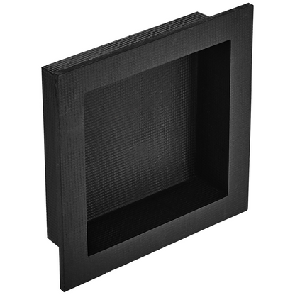 Black VEVOR shower niche with single shelf, square corners, wall-inserted design, ideal for modern bathroom soap and bath storage