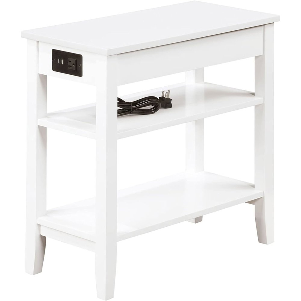 American Heritage chairside end table with one drawer, charging station, and shelves, in a modern furniture design by Start2Finish