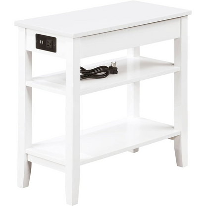 American Heritage chairside end table with one drawer, charging station, and shelves, in a modern furniture design by Start2Finish