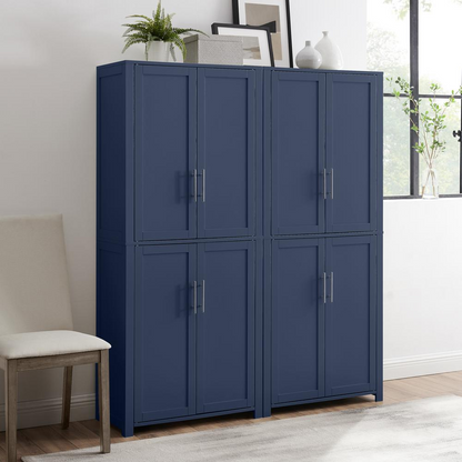 Start2Finish Savannah 2-Piece Kitchen Storage Pantry Set with two tall, wooden-finish pantries featuring multiple shelves and storage compartments.