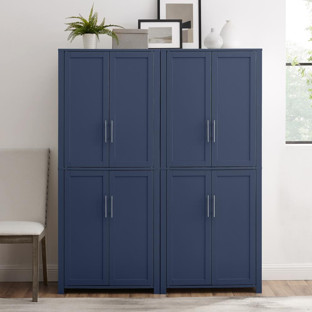 Start2Finish Savannah 2-piece kitchen storage pantry set showing two tall, wooden-finish pantries with multiple shelves and doors.