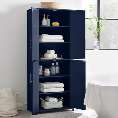 Start2Finish Savannah Tall Kitchen Storage Pantry with multiple shelves and doors for organized food and kitchen storage.