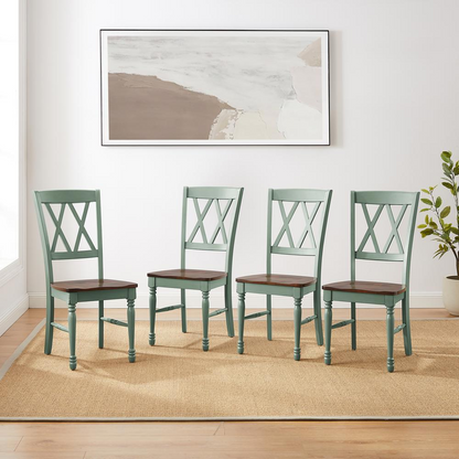 Set of four Shelby dining chairs by Start2Finish, featuring modern wooden frames and cushioned seats for a stylish dining room.