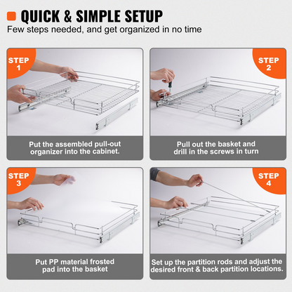 Start2Finish VEVOR 21.5-inch steel pull-out cabinet organizer with slide-out shelves and drawers for kitchen storage.