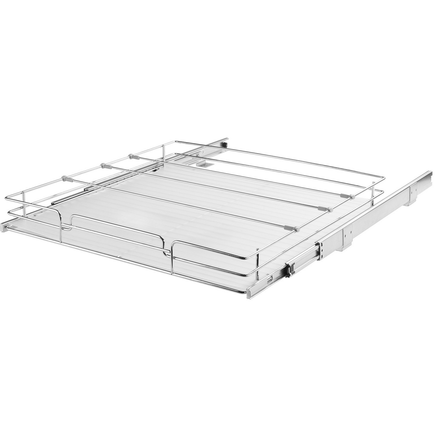 Heavy-duty steel pull-out cabinet organizer by Start2Finish, with slide-out pantry shelves and drawers for under-sink storage.