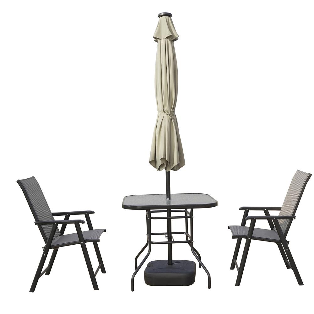 Start2Finish Sierra 9-foot outdoor patio tilt market umbrella with solar LED lights, shown with fabric canopy and tilt mechanism.