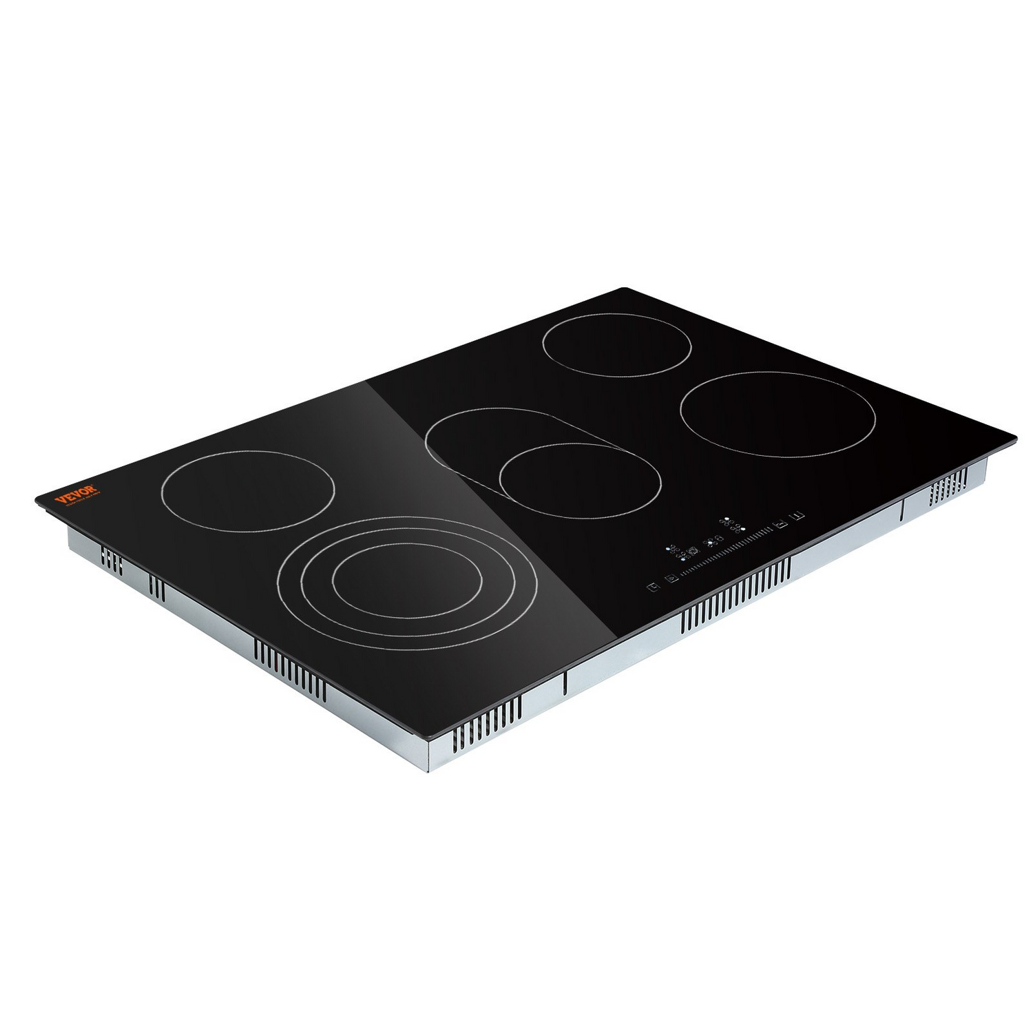 Start2Finish VEVOR built-in electric stove top with five burners, glass radiant cooktop, touch controls, and safety features.