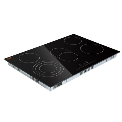 Start2Finish VEVOR built-in electric stove top with five burners, glass radiant cooktop, touch controls, and safety features.