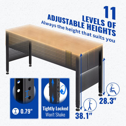 Start2Finish VEVOR adjustable workbench with power outlets, heavy-duty 2000 lbs capacity, 48x20-inch surface, height adjustable.