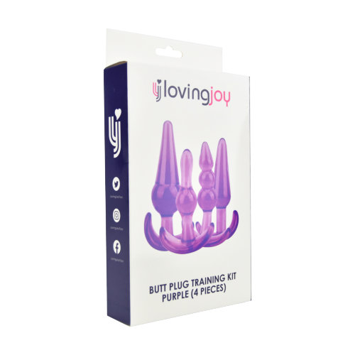 Start2Finish Loving Joy Butt Plug Training Kit in purple, featuring multiple sizes for beginner to advanced anal training.