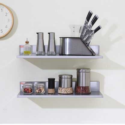 Start2Finish stainless steel wall-mounted floating shelves, 8.6x24 inches, heavy-duty kitchen and restaurant storage racks
