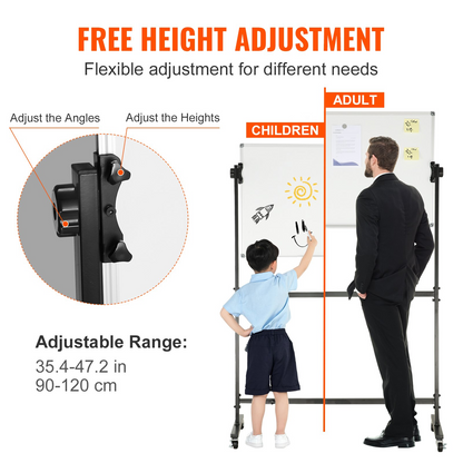 Start2Finish VEVOR magnetic whiteboard, double-sided 36x24 inch mobile dry erase board with adjustable height and accessories.