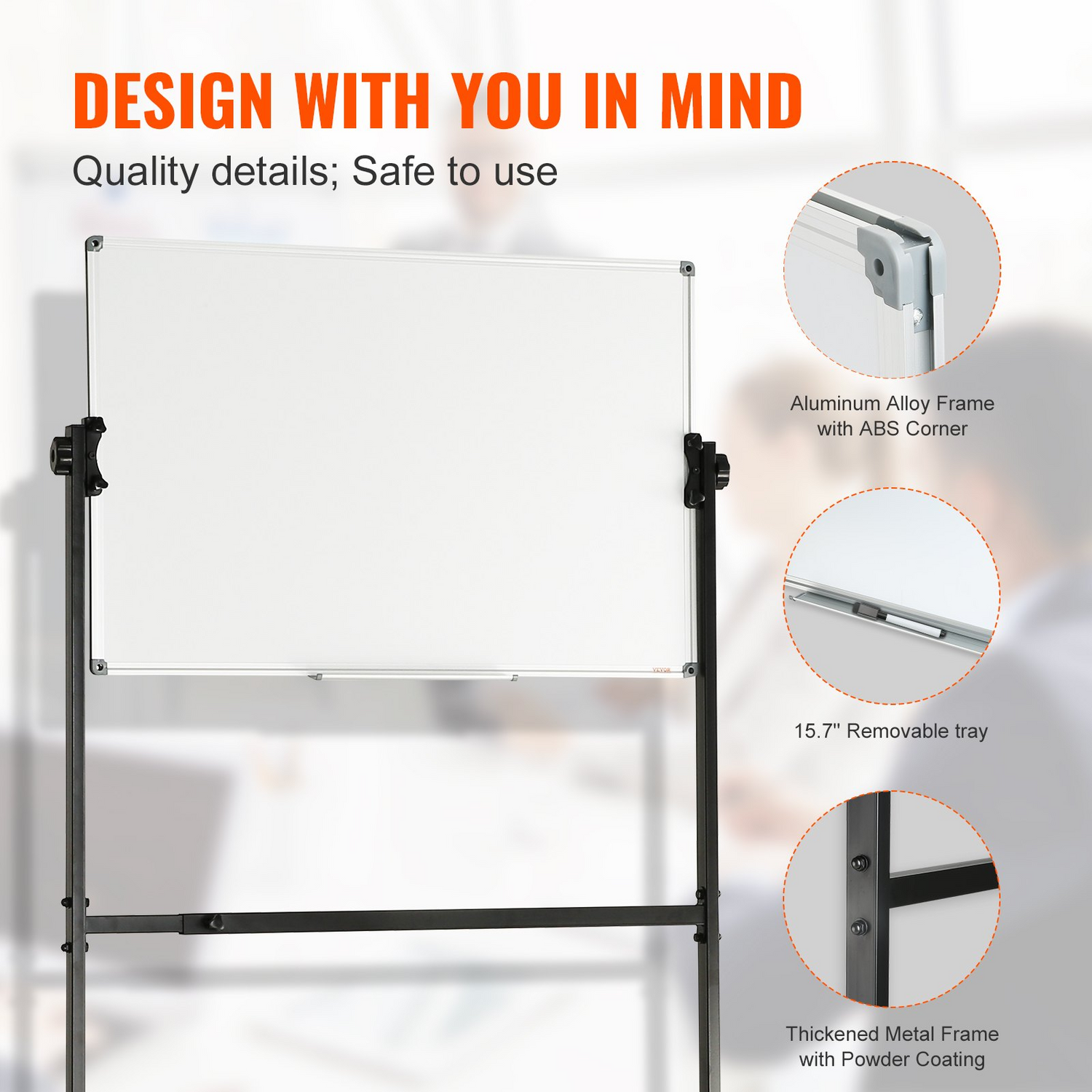 Start2Finish VEVOR rolling magnetic whiteboard, double-sided 36x24 inch dry erase board with adjustable height and wheels.