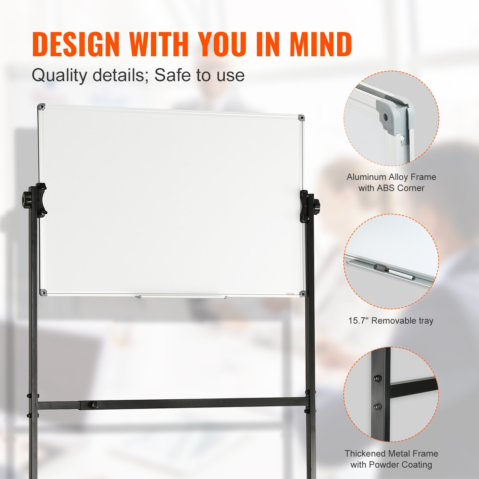 Start2Finish VEVOR rolling magnetic whiteboard, double-sided 36x24 inch dry erase board with adjustable height and wheels.