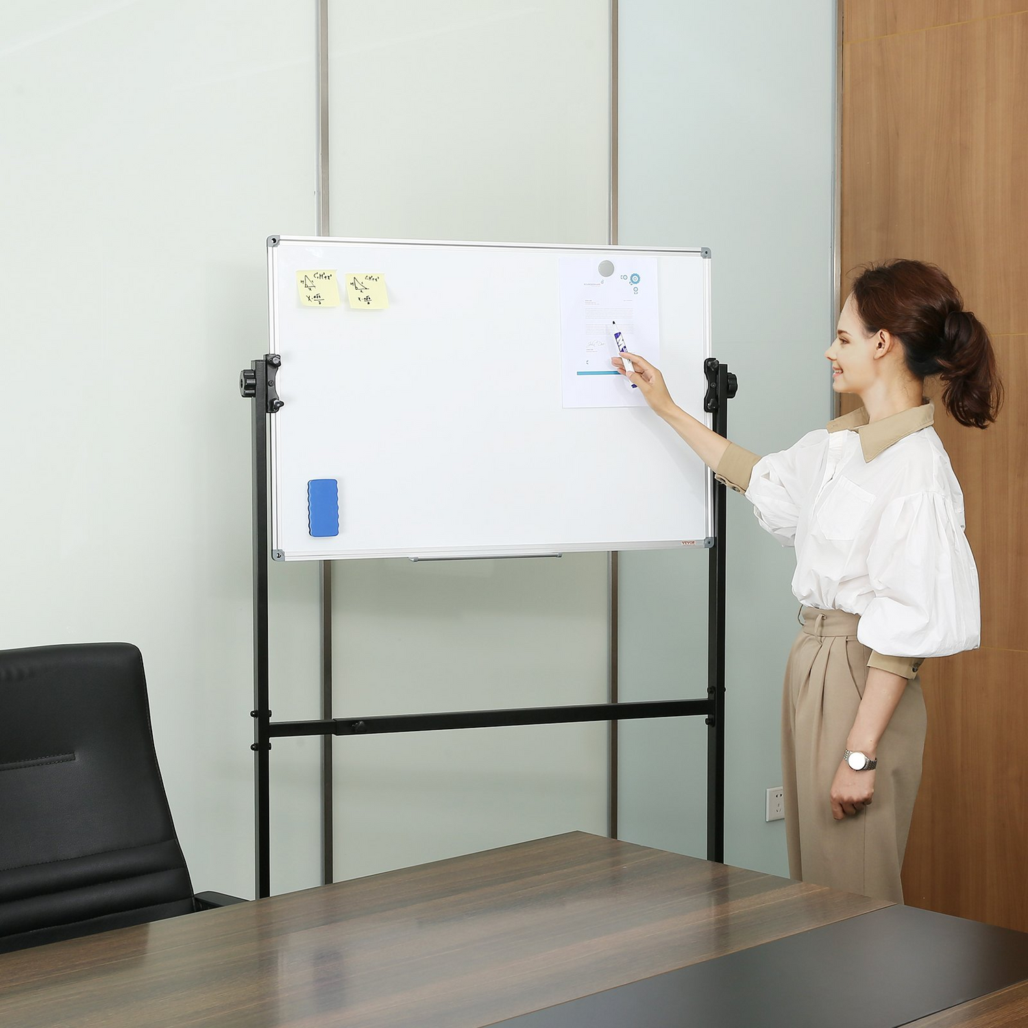 Start2Finish VEVOR rolling magnetic whiteboard, double-sided 36x24 inch dry erase board with adjustable height and accessories.