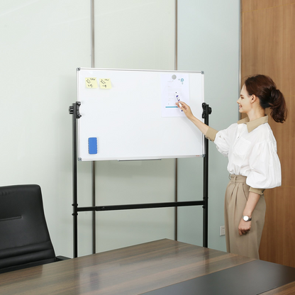 Start2Finish VEVOR rolling magnetic whiteboard, double-sided 36x24 inch dry erase board with adjustable height and accessories.